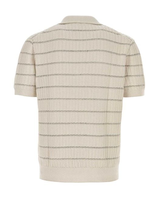 Brioni White Striped Short Sleeved Polo Shirt for men