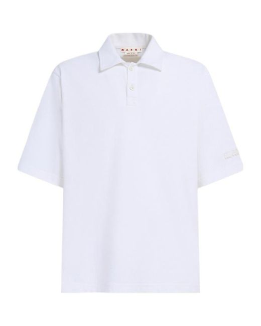 Marni White Logo Patch Short-Sleeved Polo Shirt for men