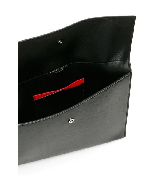 McQueen Black Studded Leather Envelope Clutch