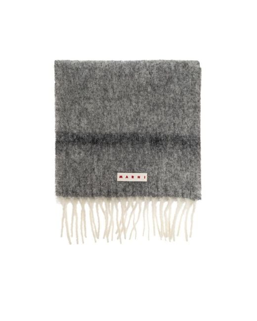 Marni Gray Logo Patch Fringed Scarf