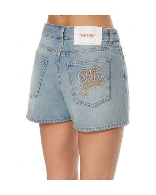 Off-White c/o Virgil Abloh Blue College Patch Denim Shorts