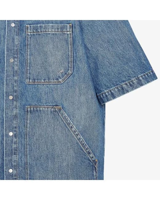 Fendi Blue Short-Sleeved Buttoned Denim Shirt for men