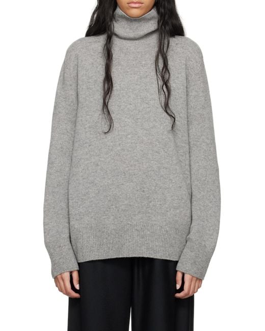 The Row Gray Stepny High-Neck Wool Sweater