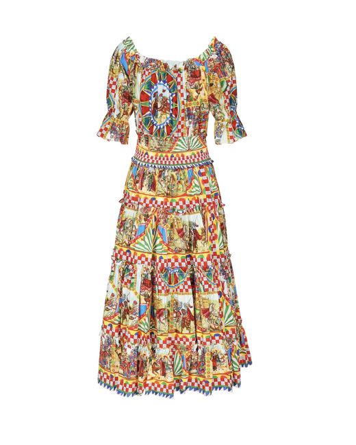 Dolce & Gabbana White Sicilian Carretto Print Dress