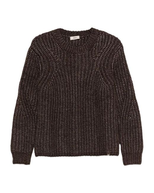 Herno Brown Metallic Ribbed Knit Sweater