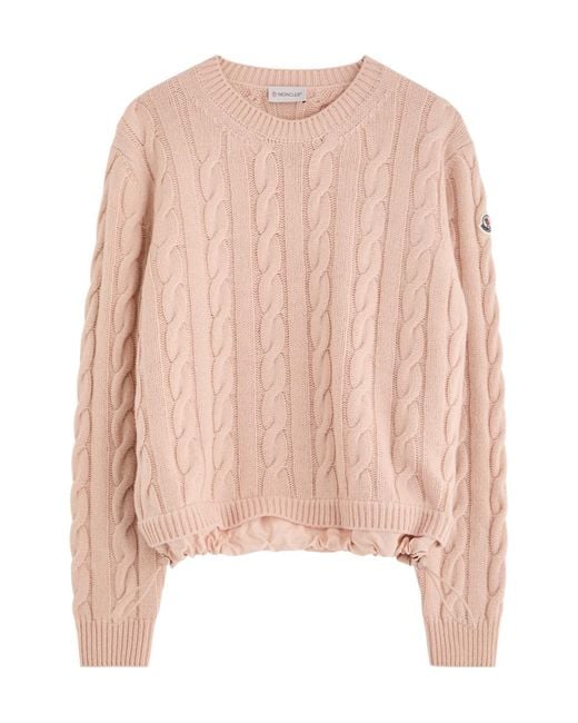 Moncler Pink Logo Cable-Knit Wool-Blend Jumper