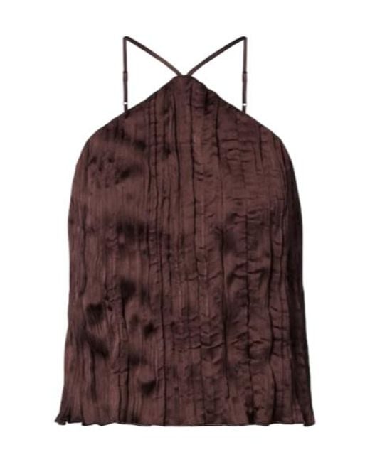 Staud Brown Akari Plissé Halterneck Top