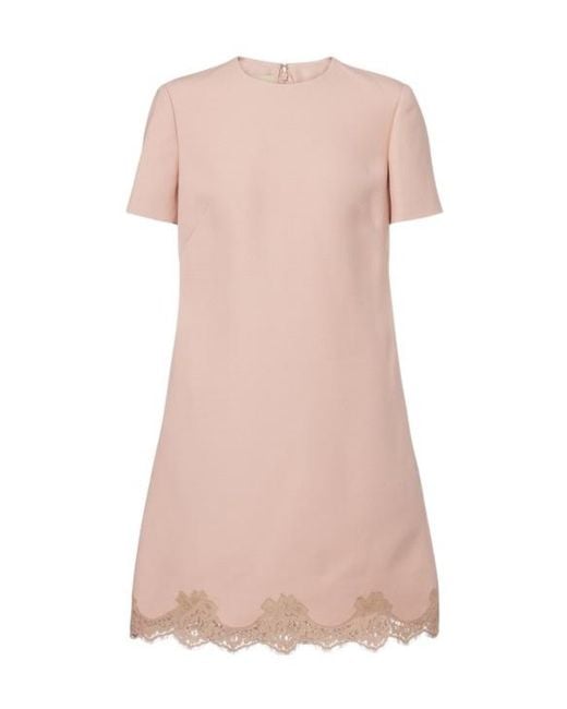 Valentino Pink Crew Neck Lace-Trim Mini Dress