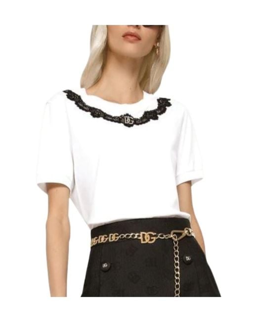 Dolce & Gabbana White Laced Crewneck T-Shirt