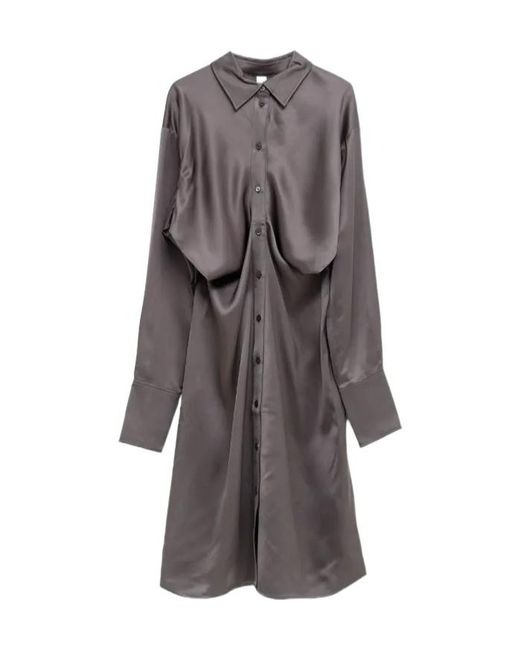 Totême Gray Buttoned Midi Shirt Dress