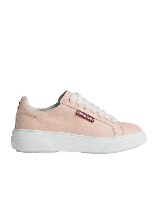 DSquared² Pink Logo-Embossed Round-Toe Lace-Up Sneakers