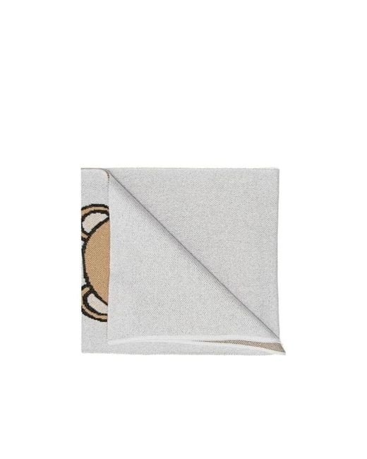 Moschino White Teddy Bear-Print Scarf