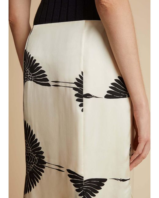 Khaite Natural Bird-Print Cupro Midi Skirt