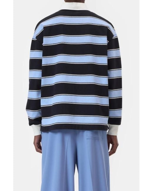 Closed Blue Striped Polo Top