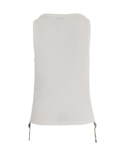 Burberry White Checked-Strap Ruched Ribbed Tank Top