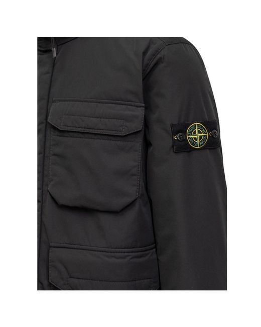 Stone Island Black Compass-Badge Funnel Neck Puffer Jacket for men