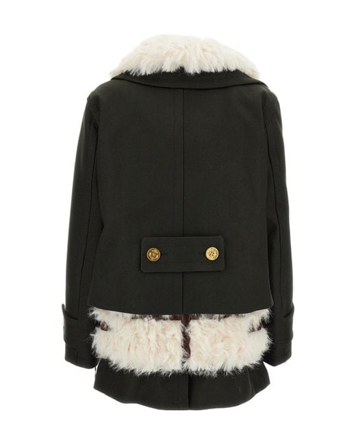Sacai Black Double-Breasted Coat for men
