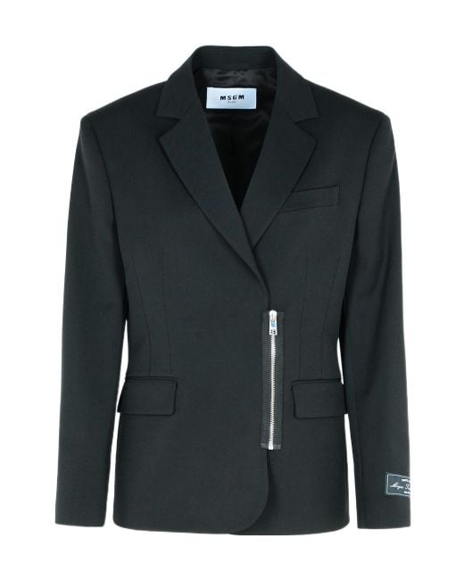 MSGM Black Logo Patch Zipped Blazer