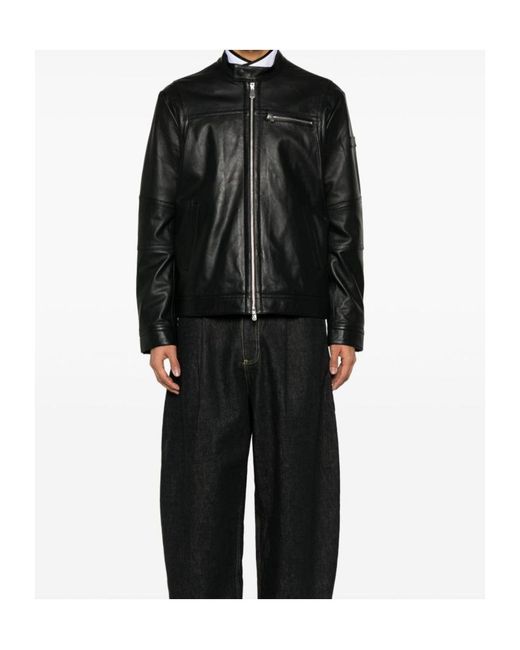 Peuterey Black Calfskin Jacket With Contemporary Stand Collar for men