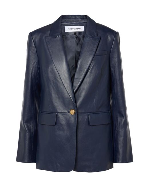Veronica Beard Blue Vega Leather Blazer