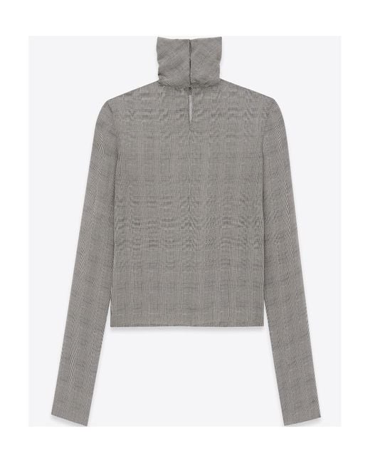 Saint Laurent Gray Tartan Sheer Top