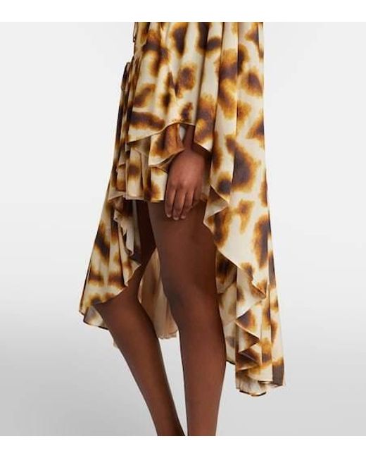 Christopher Esber Metallic Gyre Printed Asymmetric Caped Minidress
