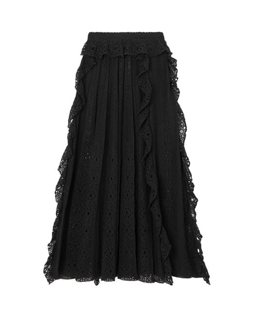 Chloé Black Open-Knit Plissé Maxi Skirt