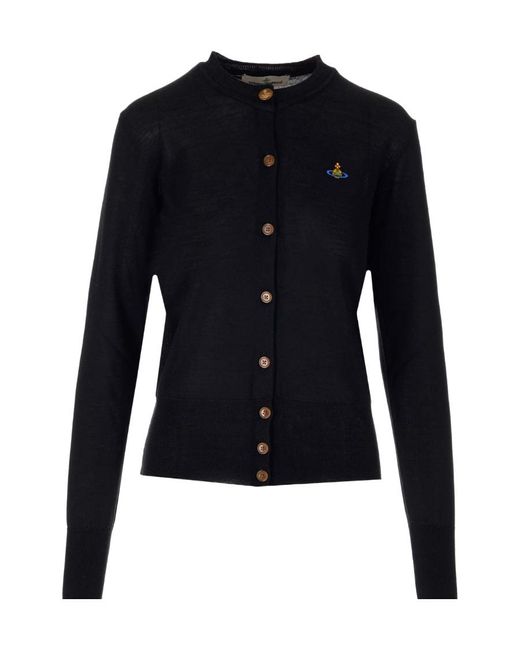 Vivienne Westwood Blue Logo Embroidered Knitted Cardigan