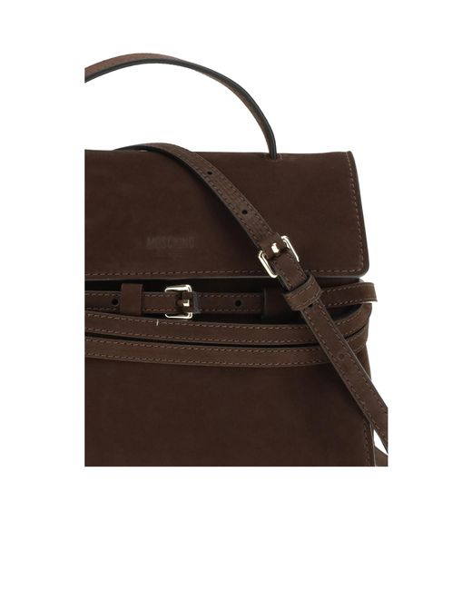 Moschino Brown Tie Me Logo Embossed Tote Bag