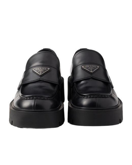 Prada Black Brushed Leather Loafers for men