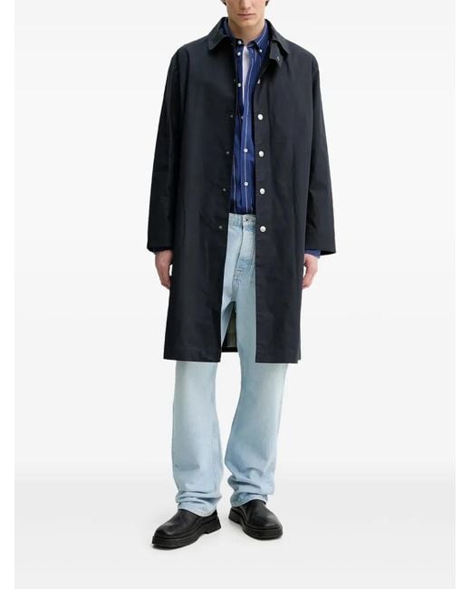 A.P.C. Blue Cappotti Button-Fastening Longline Coat for men