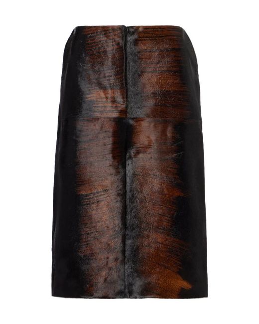 Magda Butrym Brown Printed Calf Hair Pencil Skirt