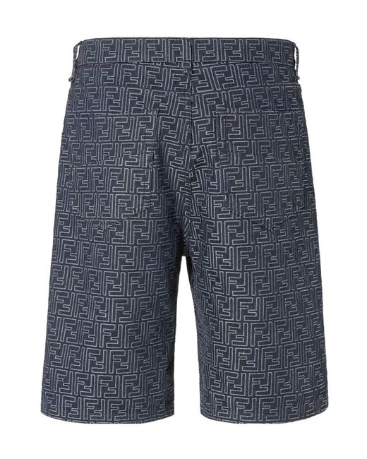 Fendi Blue Ff Jacquard Denim Shorts for men