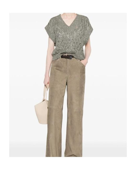 Brunello Cucinelli Gray Dazzling V-Neck Cable Vest