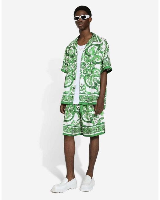 Dolce & Gabbana Green Shorts With 'Majolica' Print for men