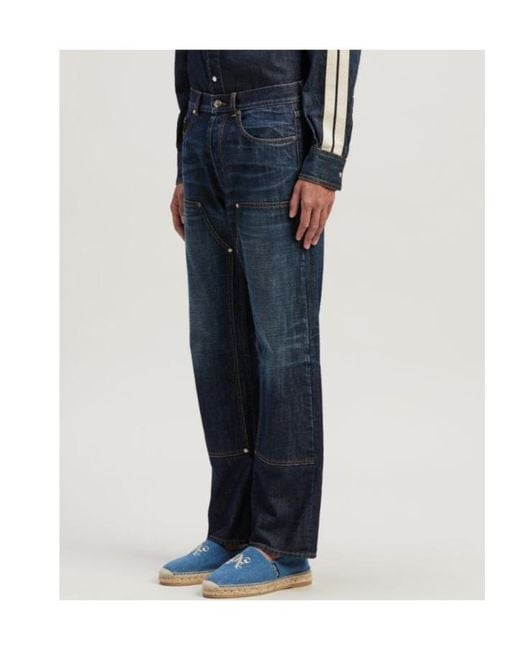 Palm Angels Blue Monogram-Embroidered High Waist Jeans for men