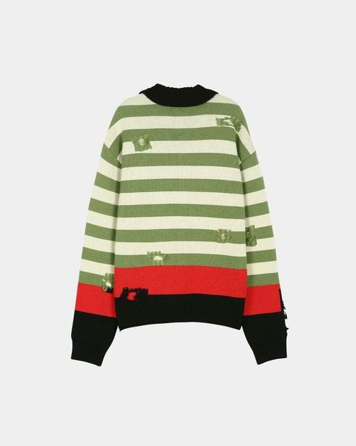 ANDERSSON BELL Green Striped Ripped Polo Shirt for men