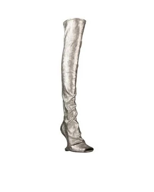 Rick Owens White Metallic Overtheknee Boots