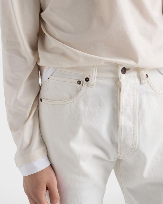 Prada White Old Denim Five-Pocket Jeans for men