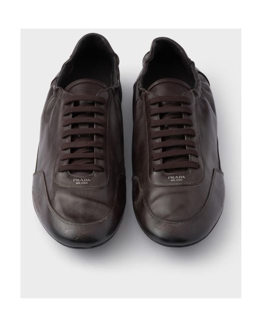 Prada Brown Collapse Leather Sneakers for men