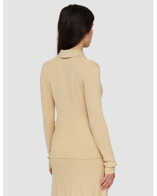 Joseph Natural Ribbed Long Sleeved Polo Top