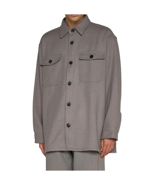 AMI Gray Long-Sleeved Buttoned Shirt for men