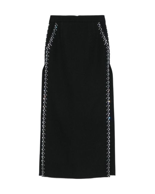 Rabanne Black Side Slit Embellished Midi Skirt