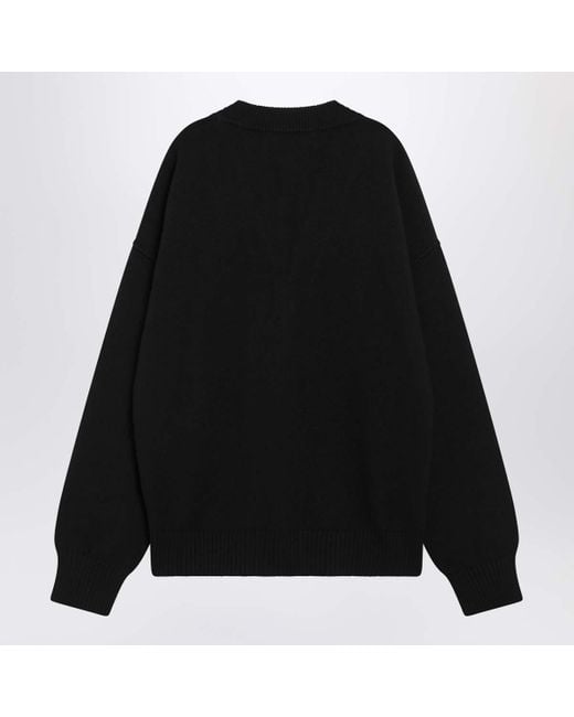 AMI Black Logo Intarsia Knitted Cardigan for men