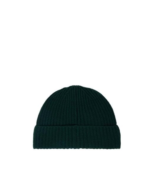 Stone Island Green Ribbed Knit Beanie With Compass Logo Patch for men