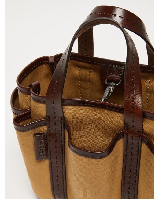 Max Mara Brown Logo Plaque Top Handle Bag
