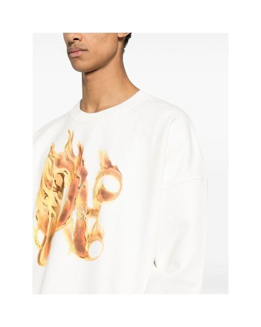 Palm Angels White Flamed Cotton Sweatshirt for men