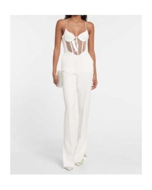 David Koma White Sequined Cutout Cady Jumpsuit