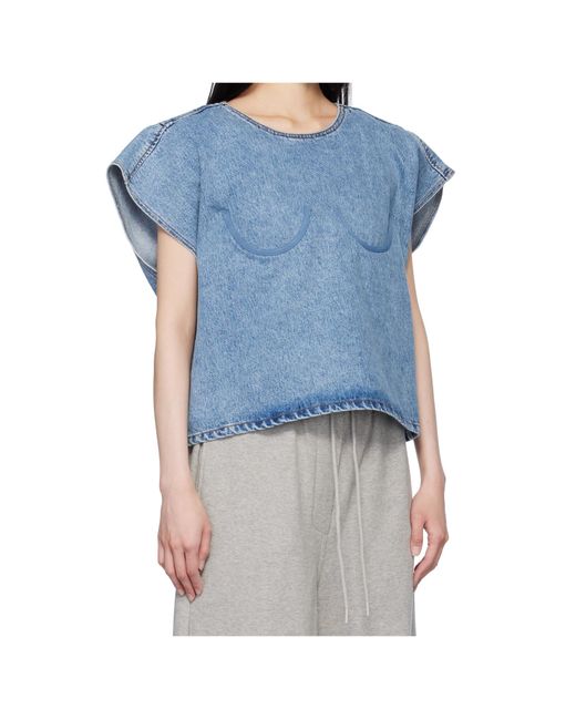 Pushbutton Blue Crew Neck Denim Top
