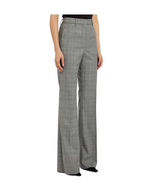 Sportmax Gray Checked Flared-Leg Wool Trousers